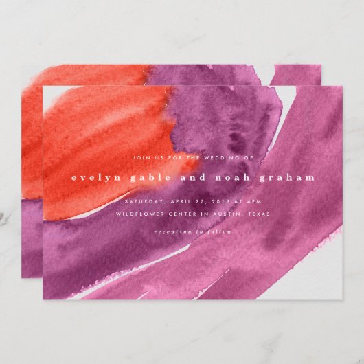 Bold Waterverf Paarse bruiloft uitnodiging (Voorkant / Achterkant)