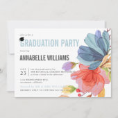 Bold Waterverf Wildflowers Aqua Graduation Party Kaart (Voorkant)