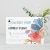 Bold Waterverf Wildflowers Aqua Graduation Party Kaart (Staand voorkant)
