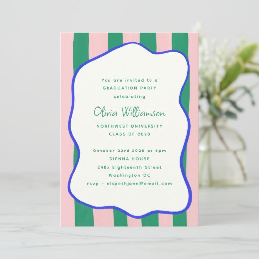 Bold Wavy Border Roze Groen Afstuderen Celebration Kaart (Staand voorkant)