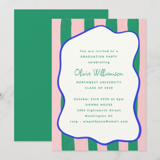 Bold Wavy Border Roze Groen Afstuderen Celebration Kaart (Voorkant / Achterkant)