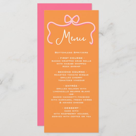 Bold Wavy Lijst Bow Roze Sinaasappel Menu (Voorkant / Achterkant)