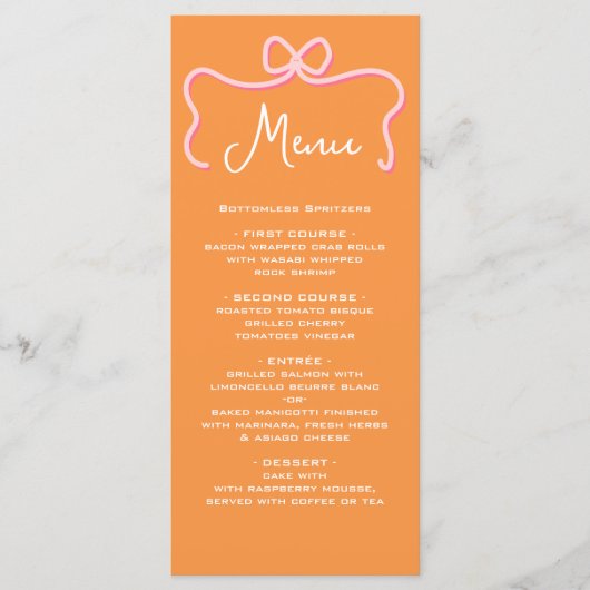 Bold Wavy Lijst Bow Roze Sinaasappel Menu (Voorkant)