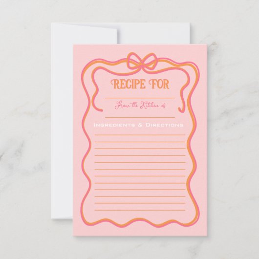 Bold Wavy Lijst Bow Roze Sinaasappel Recept Kaart (Voorkant)