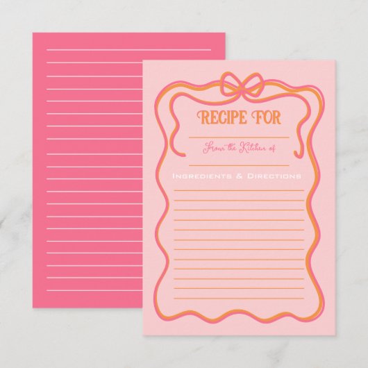 Bold Wavy Lijst Bow Roze Sinaasappel Recept Kaart (Voorkant / Achterkant)