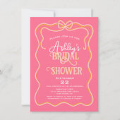 Bold Wavy Lijst Bow Roze Sinaasappel Vrijgezellenf Kaart (Voorkant)