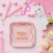 Bold Wavy Lijst Bow Roze Sinaasappel Vrijgezellenf Papieren Bordje (Feest)