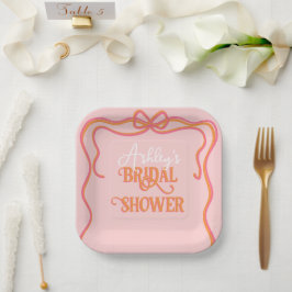 Bold Wavy Lijst Bow Roze Sinaasappel Vrijgezellenf Papieren Bordje