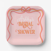 Bold Wavy Lijst Bow Roze Sinaasappel Vrijgezellenf Papieren Bordje (Voorkant)