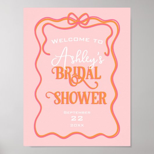 Bold Wavy Lijst Bow Roze Sinaasappel Vrijgezellenf Poster (Voorkant)
