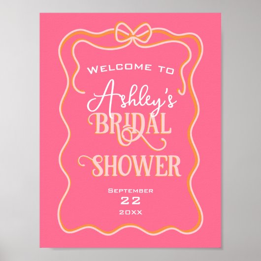 Bold Wavy Lijst Bow Roze Sinaasappel Vrijgezellenf Poster (Voorkant)