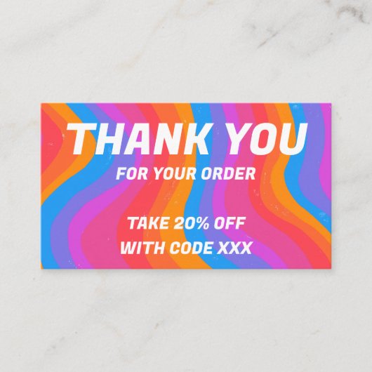 Bold Wavy Rainbow Order Dank u korting Social Visitekaartje (Voorkant)