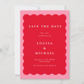 Bold Wavy Red en roze QR-code bruiloft Save The Date (Voorkant)
