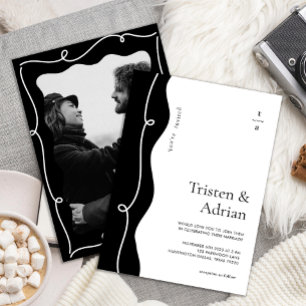 Bold Wavy Side Lijst Squiggle Modern Wedding Kaart