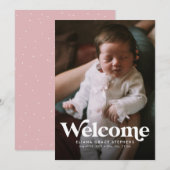 Bold welkomstroze foto geboorteaankondiging aankondiging (Voorkant / Achterkant)