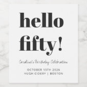 Bold White Black Modern 50th Birthday Custom Wijn Etiket (Enkel label)