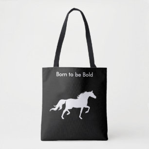 Bold White Horse Silhouette op Black Tote Bag