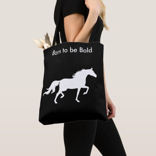 Bold White Horse Silhouette op Black Tote Bag (Dichtbij)