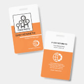 Bold White Oranje Blocks Company Employee Photo Badge (Voor- en achterkant)