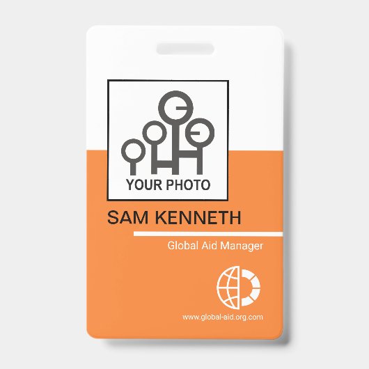 Bold White Oranje Blocks Company Employee Photo Badge (Voorzijde)