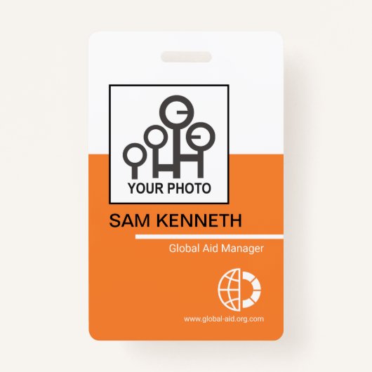 Bold White Oranje Blocks Company Employee Photo Badge (Voorkant)