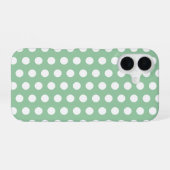 Bold White Polka Dots on Sage Green iPhone 16 Hoesje (Achterkant horizontaal)