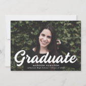 Bold White Script Photo Afstuderen Aankondiging (Voorkant)