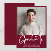 Bold White Script Photo Burgundy Afstuderen Aankondiging (Voorkant / Achterkant)