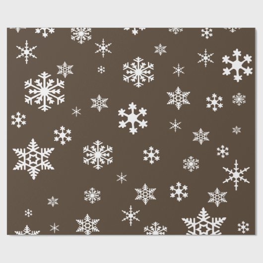 Bold White Snowflakes op Chocolate Brown Holiday Cadeaupapier (Vlak)