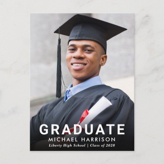 Bold White Typography Photo Afstuderen Aankondigingskaart (Voorkant)