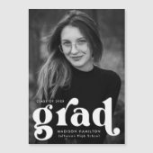 Bold White Typography Photo Afstuderen Magnetische Uitnodiging (Voorkant)