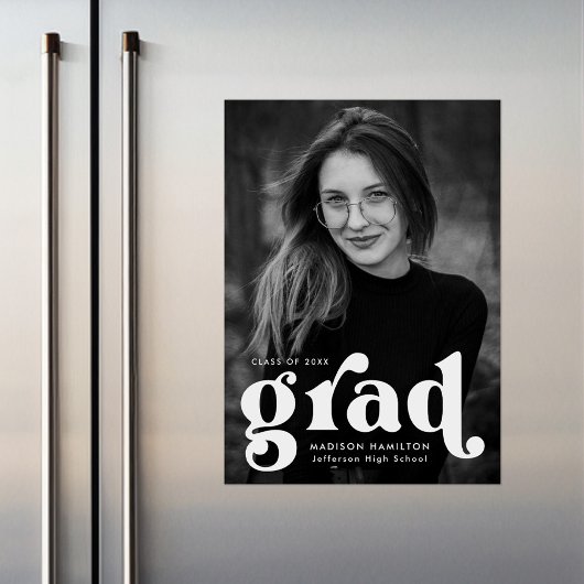 Bold White Typography Photo Afstuderen Magnetische Uitnodiging