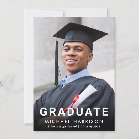 Bold White Typography Photo Graduparty Kaart (Voorkant)