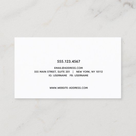 Bold White Wood Script Calligraphy Visitekaartje (Achterkant)