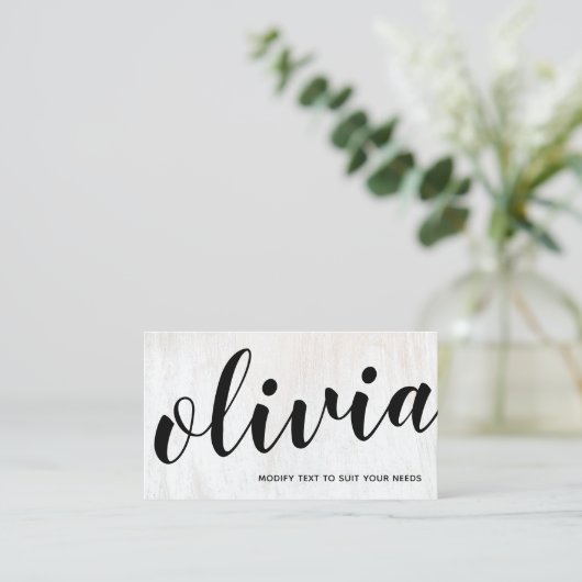 Bold White Wood Script Calligraphy Visitekaartje (Staand voorkant)