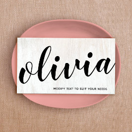 Bold White Wood Script Calligraphy Visitekaartje