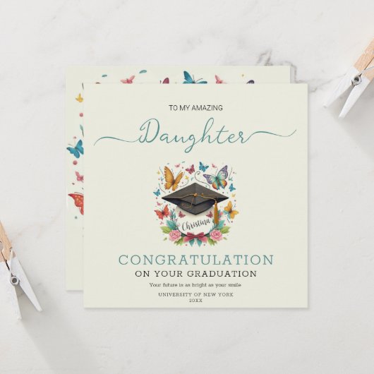 Bold Wildflower Blooming Pet Dochter Afstuderen Kaart (Voorkant / Achterkant in situ)