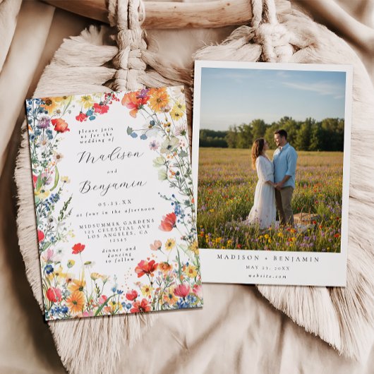 Bold Wildflower Photo Wedding Kaart