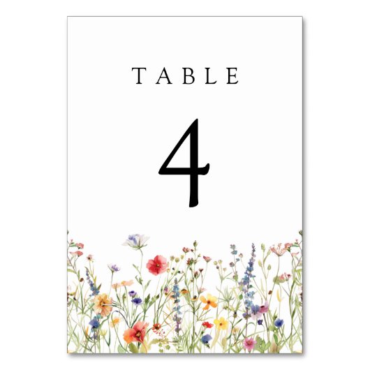 Bold Wildflower Wedding Table Number Kaart (Voorkant)