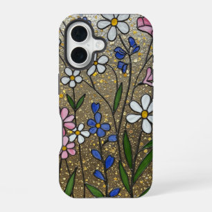 Bold Wildflowers Glas in lood Effect iPhone 16 Hoesje