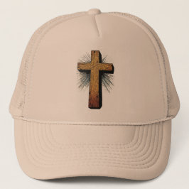 Bold Wooden Christian Cross Trucker Hat Pet
