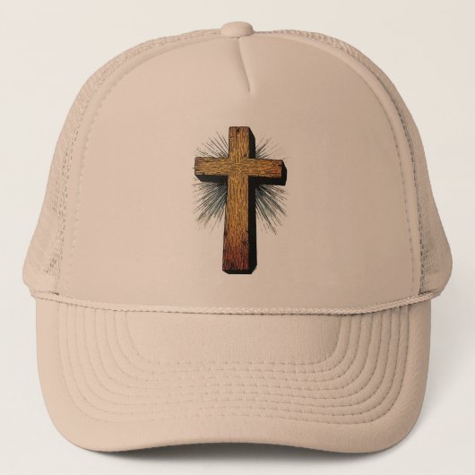 Bold Wooden Christian Cross Trucker Hat Trucker Pet (Voorkant)