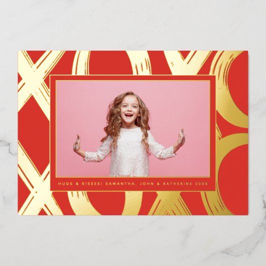 Bold XOXO Valentijn Foto Folie Feestdagenkaart (Voorkant)