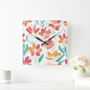 Bold Y2K Wildflower Vibrant Nostalgic Home Decor Vierkante Klok