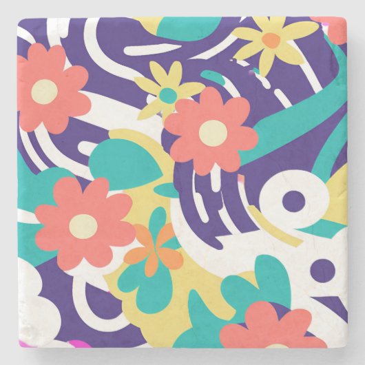Bold Y2K Wildflower Vibrant Nostalgic Spring Decor Stenen Onderzetter (Voorkant)