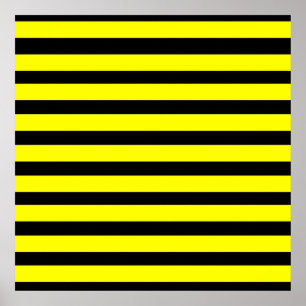 Bold Yellow and Black Bumble Bee Striped Pattern Poster
