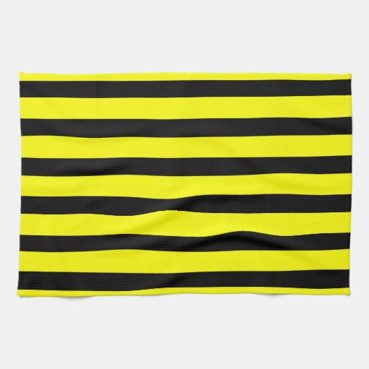 Bold Yellow and Black Bumble Bee Striped Pattern Theedoek (Horizontaal)