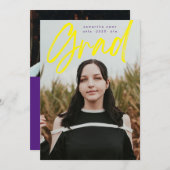 Bold Yellow Paars Brush Afstudeerder Moderne fotos Aankondiging (Voorkant / Achterkant)