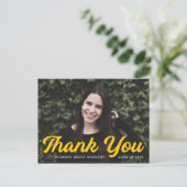Bold Yellow Script Photo Afstuderen Dank u Briefkaart (Staand voorkant)