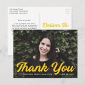 Bold Yellow Script Photo Afstuderen Dank u Briefkaart (Voorkant / Achterkant)